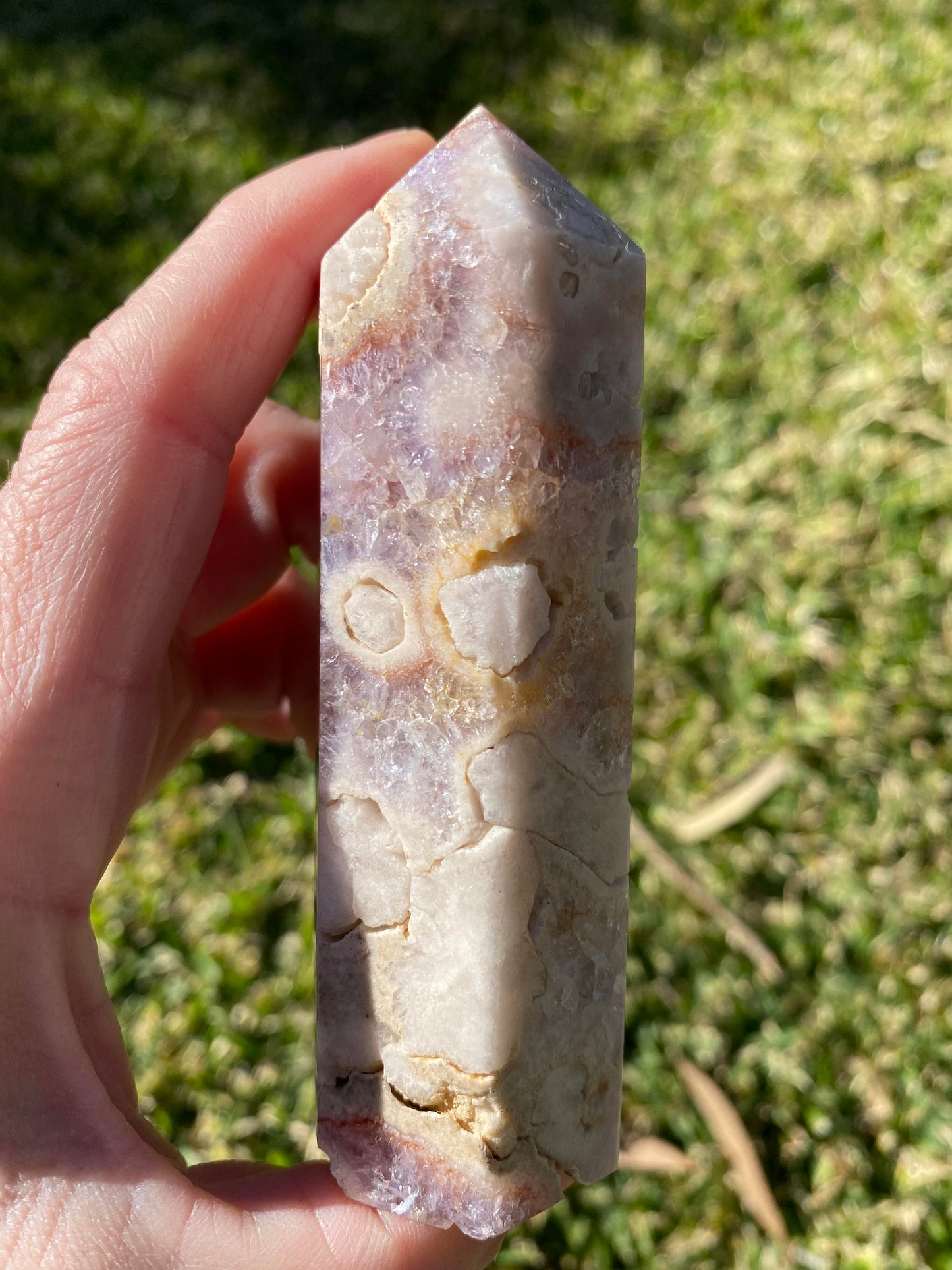 Pink Amethyst druzy crystal point tower generator polished raw rock specimen mineral Feng Shui crystal shop business Ryde Sydney Australia healing stone love 185 grams 10cm 4