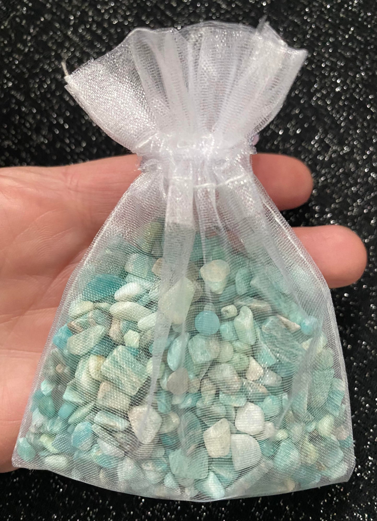 Amazonite Crystal tumbled rock chip stone rock fragments in organza bags art projects healing stones crystal business shop Ryde Sydney Australia free gift.jpg