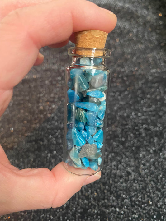 Apatite Crystal raw tumbled rock chip fragments in mini wish glass bottles healing stones crystal business shop Feng Shui Love mixed Ryde Sydney Australia art project supplies