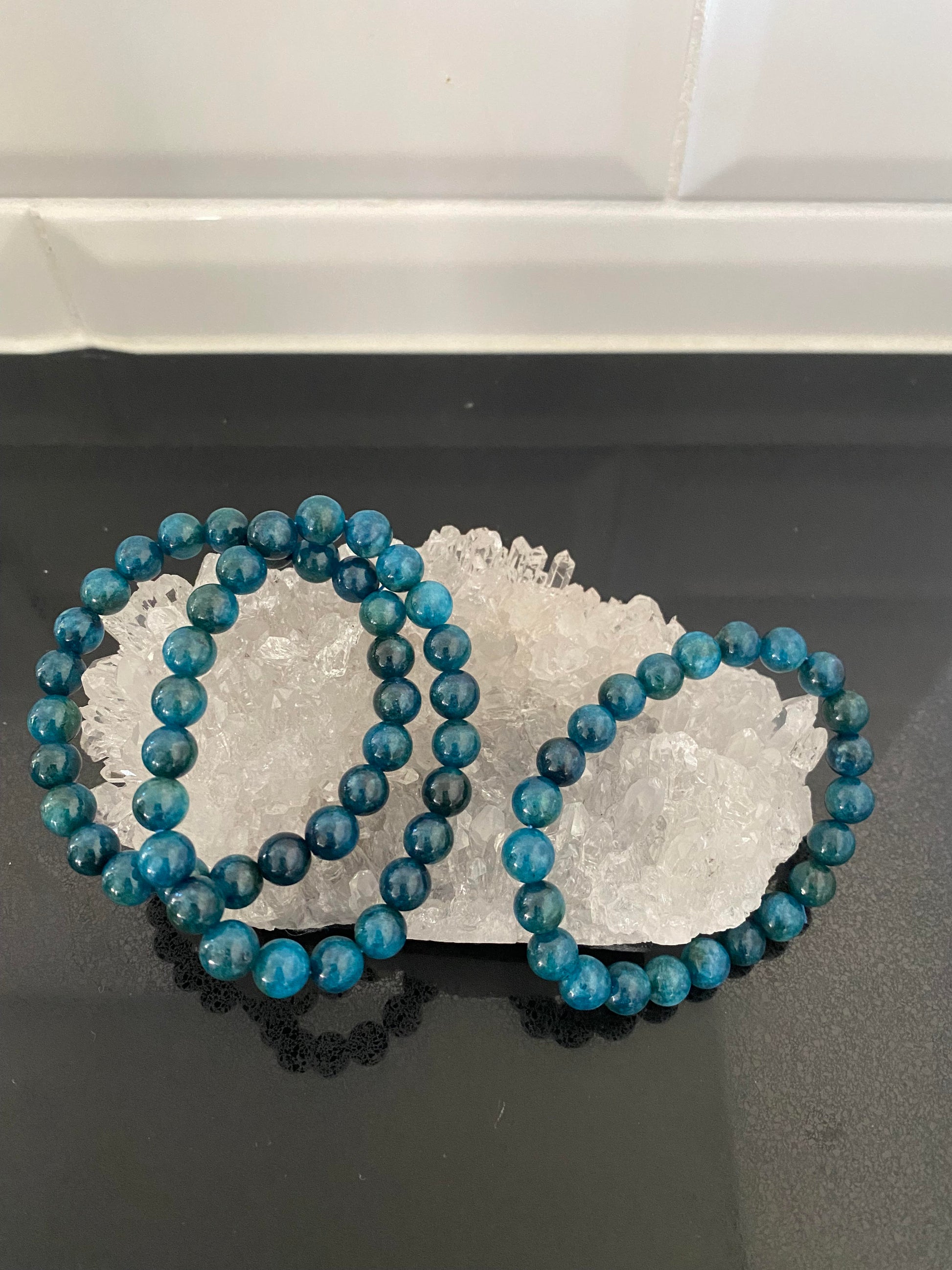 Bright blue green Apatite crystal stone rock Beads Bracelets 8mm 0.8cm Healing Crystals Shop business Ryde Sydney Australia