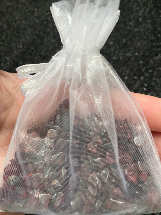 Garnet Crystal raw rock chip stone rock fragments in organza bags art projects healing stones crystal business shop Ryde Sydney Australia free gift Feng Shui love