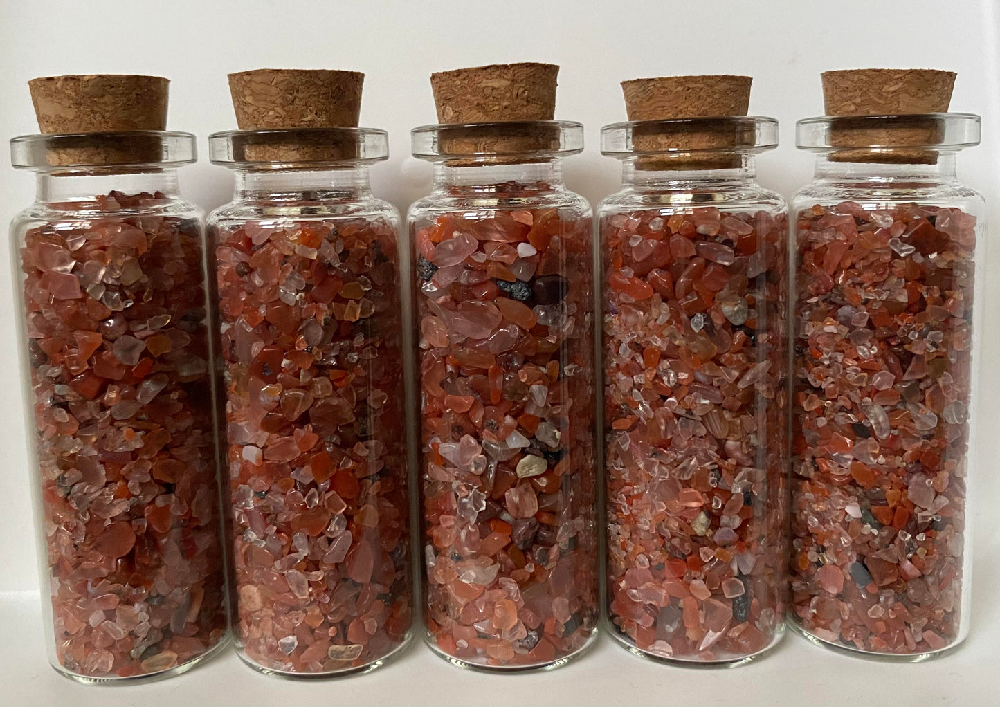 Crystal raw rock chip fragments in mini wish glass bottles healing stones crystal business shop Prehnite Tourmaline Amethyst Rose Quartz Carnelian moonstone mixed Ryde Sydney Australia