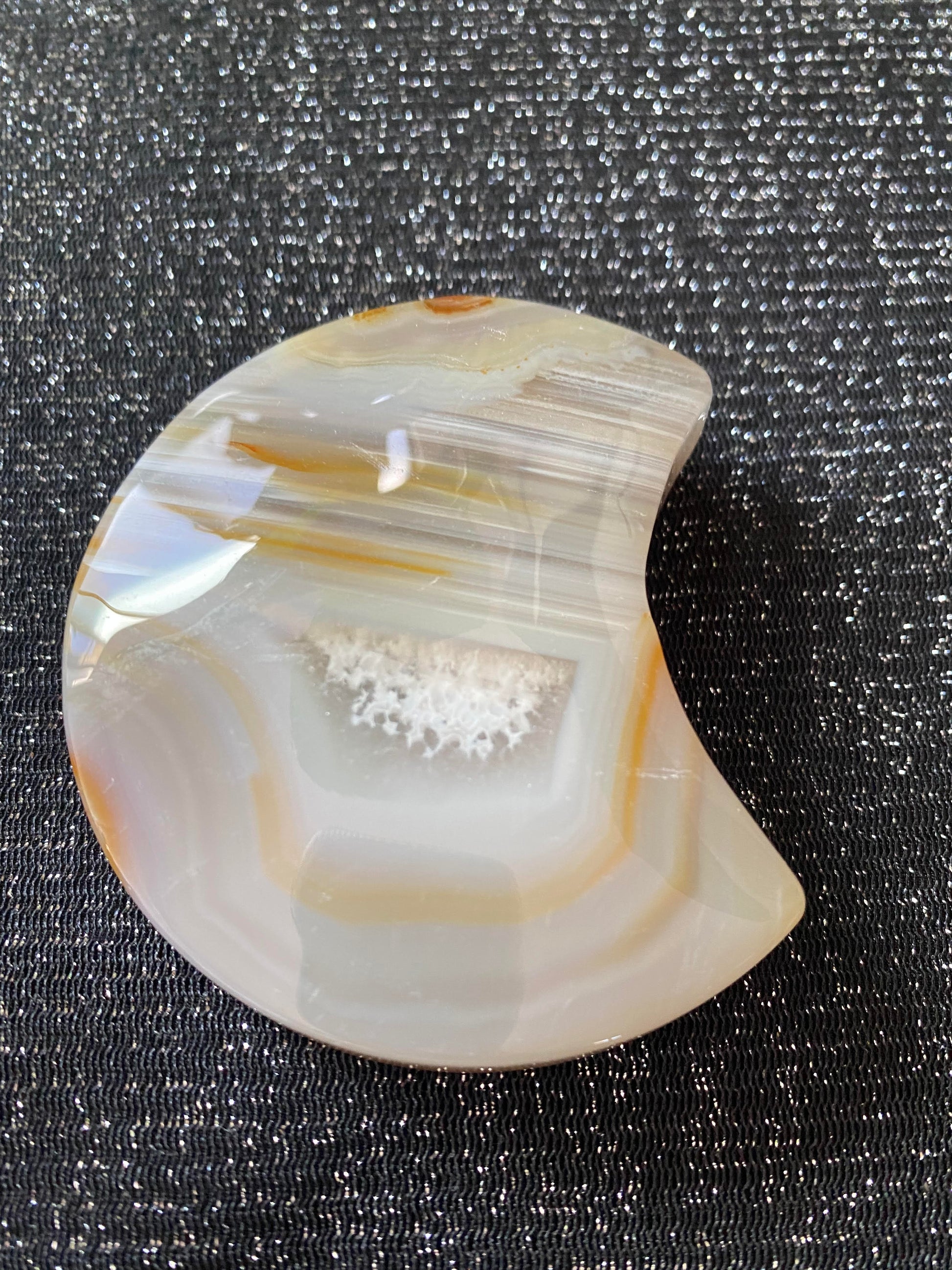 Flower agate moon small 145grams crystal business shop Feng Shui Love Peace kids Ryde Chatswood Sydney Australia