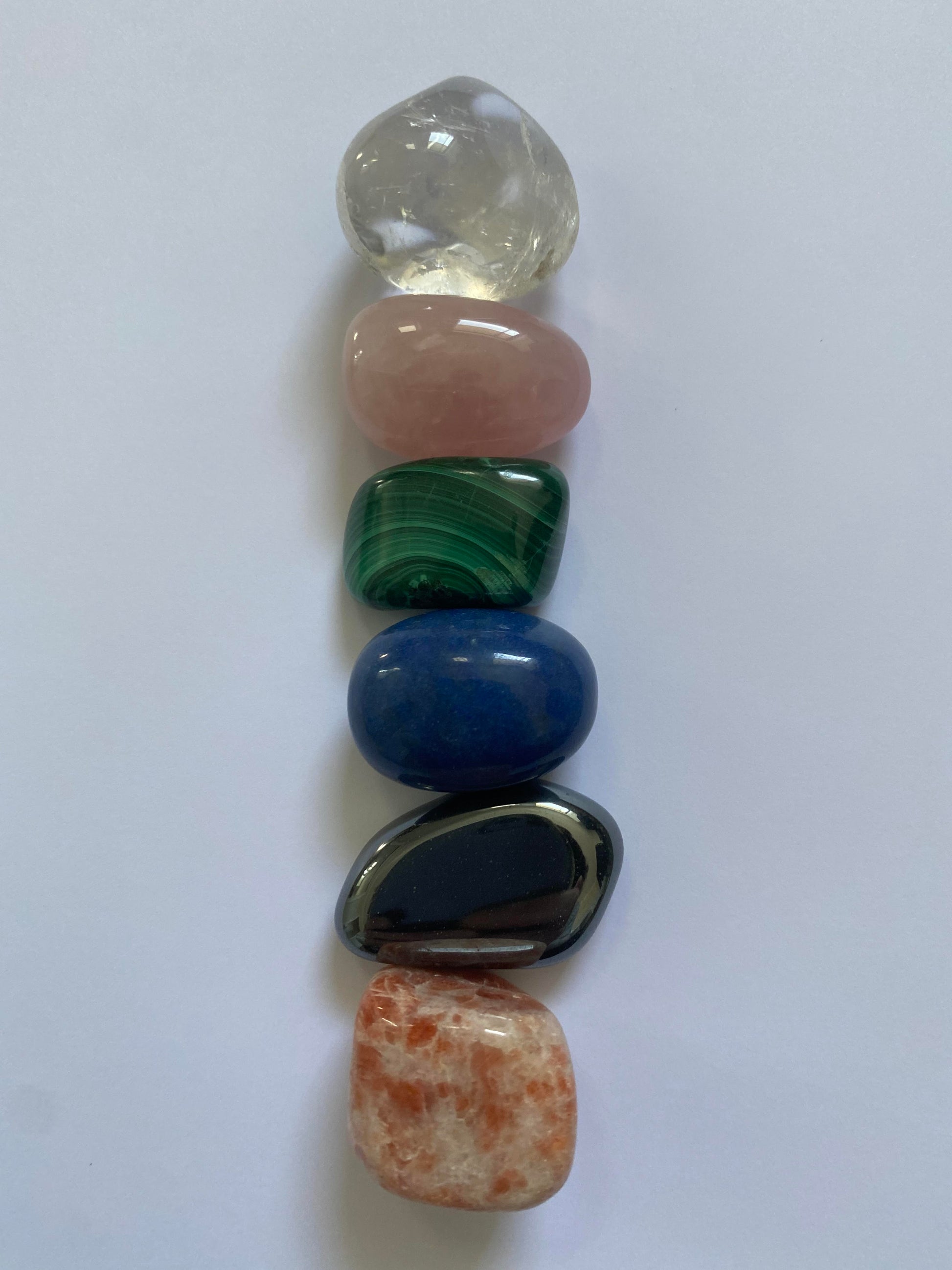 New beginning crystal kit tumbled stones crystals Ryde Sydney Australia clear quartz aventurine hematite malachite rose quartz sunstone