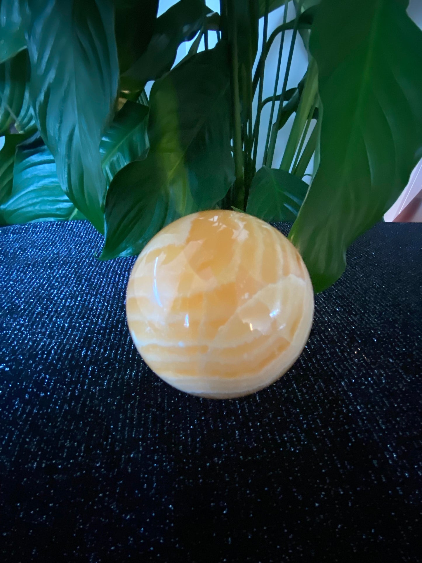 Orange Honey Calcite banded sphere - 455 grams - 7.0cm Feng Shui Crystal shop business rock Ryde Sydney Australia mineral sedimentary healing