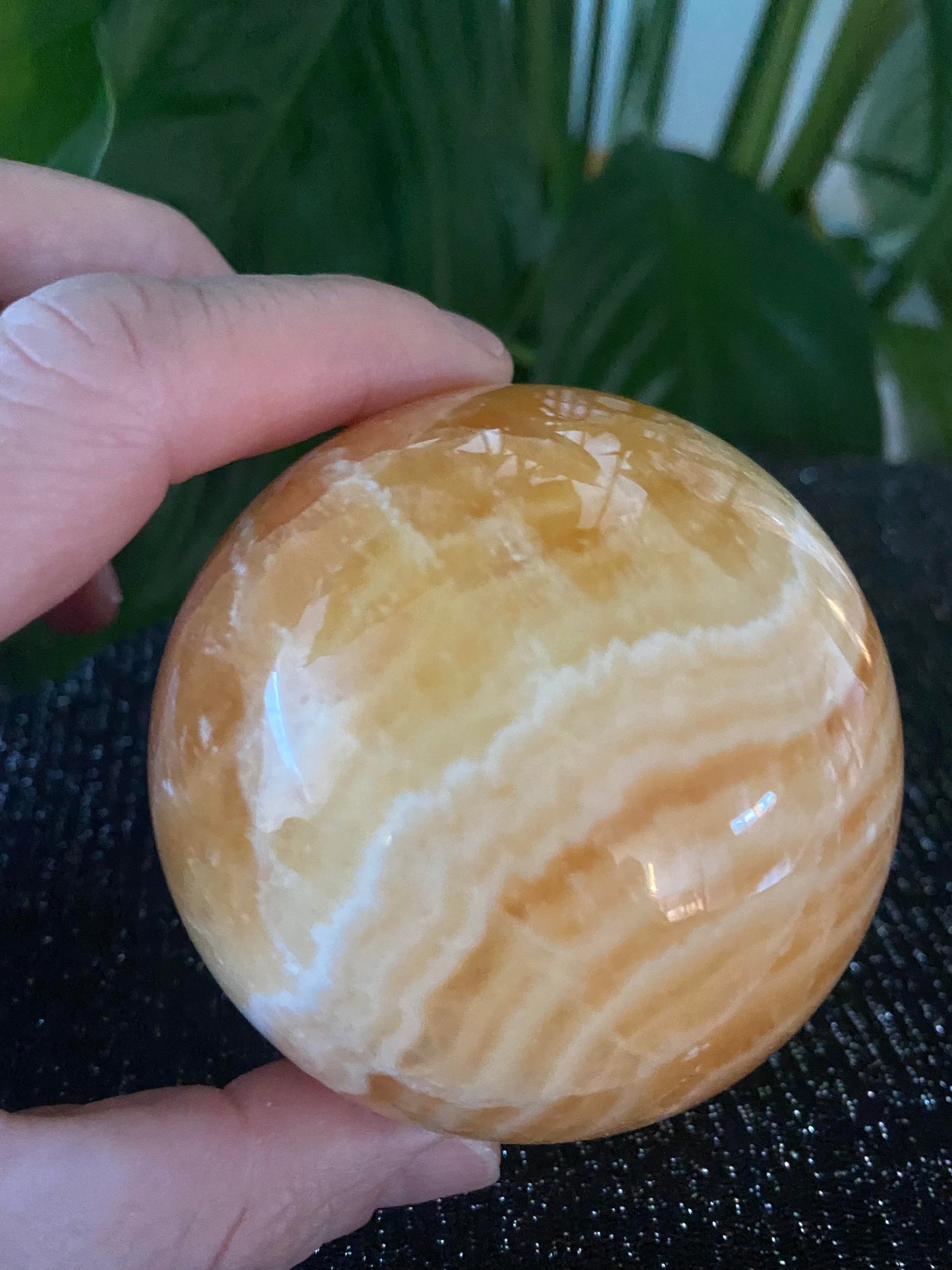 Orange Honey Calcite banded sphere - 455 grams - 7.0cm Feng Shui Crystal shop business rock Ryde Sydney Australia mineral sedimentary healing