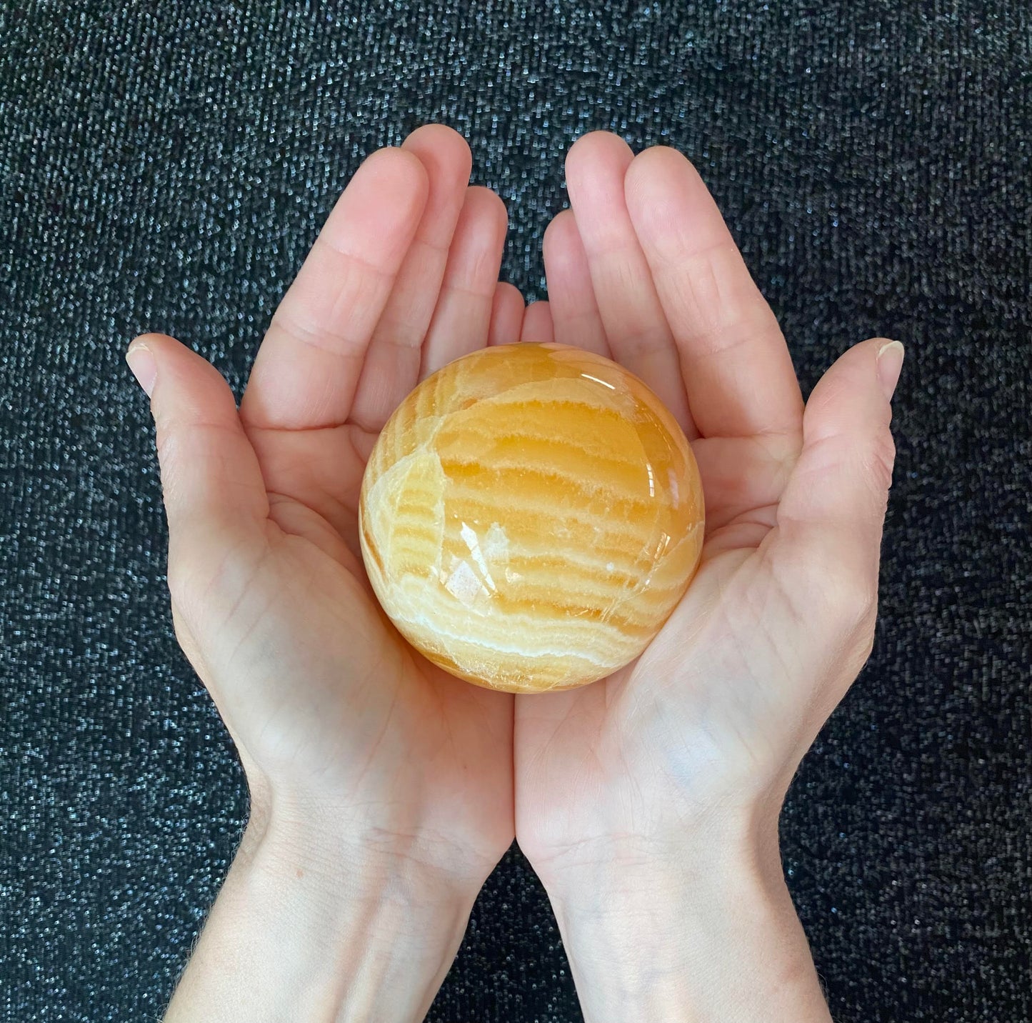 Orange Honey Calcite banded sphere - 455 grams - 7.0cm Feng Shui Crystal shop business rock Ryde Sydney Australia mineral sedimentary