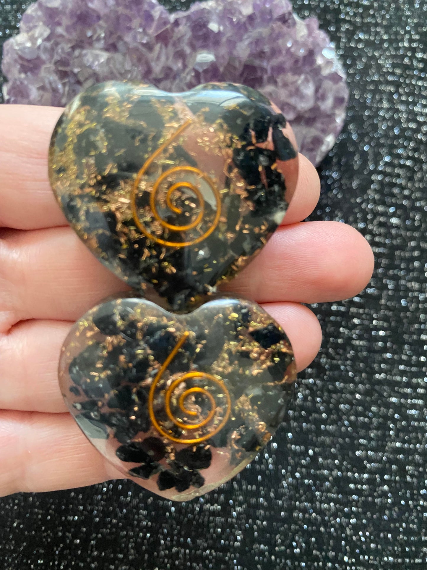 Orgonite Heart Black Tourmaline polished rock specimen mineral Feng Shui crystal shop business Ryde Sydney Australia healing stone resin copper