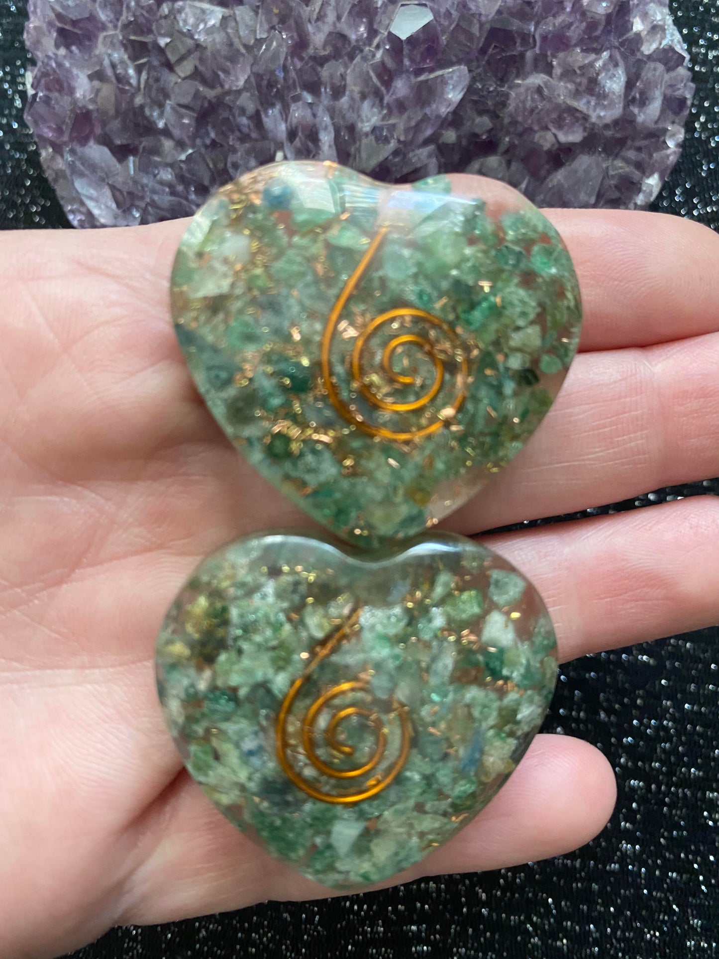 Orgonite Heart green aventurine polished rock specimen mineral Feng Shui crystal shop business Ryde Sydney Australia healing stone resin copper 2