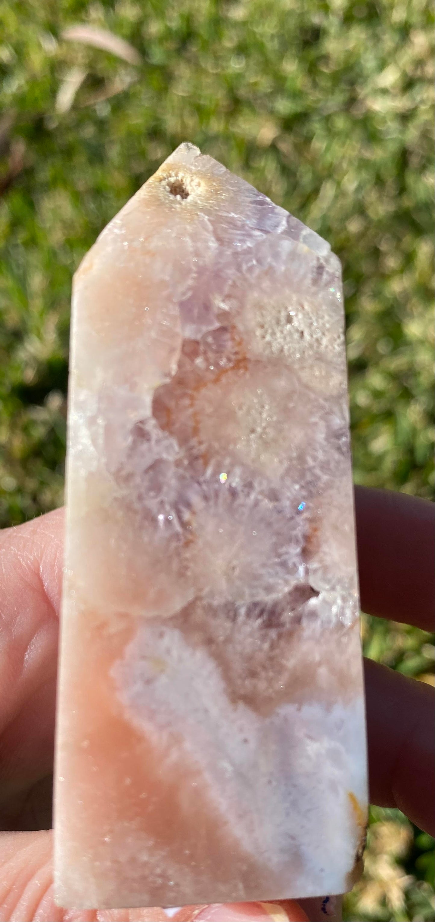 Pink Amethyst druzy crystal point tower generator polished raw rock specimen mineral Feng Shui crystal shop business Ryde Sydney Australia healing stone love 108 grams 7cm 2