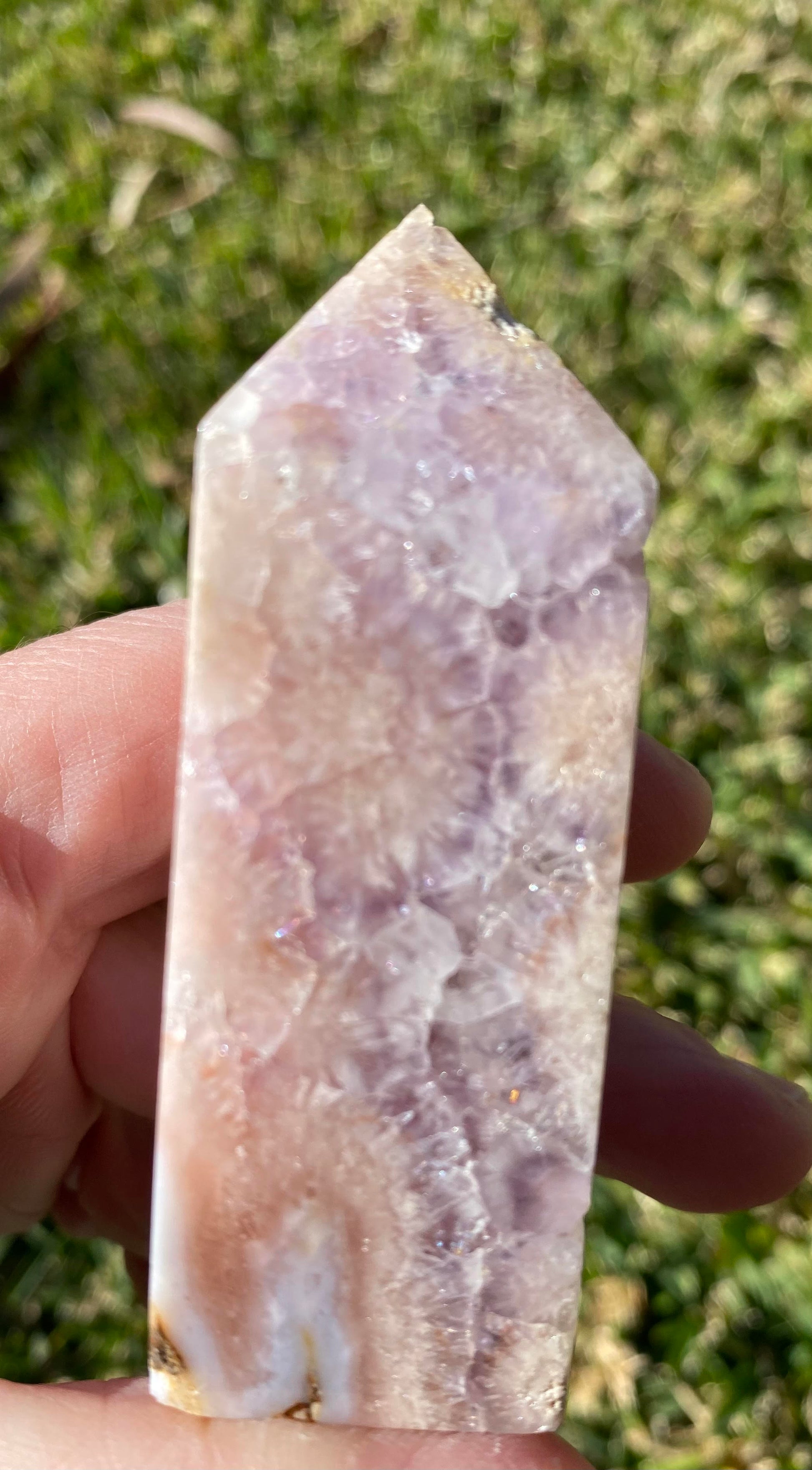 Pink Amethyst druzy crystal point tower generator polished raw rock specimen mineral Feng Shui crystal shop business Ryde Sydney Australia healing stone love 108 grams 7cm