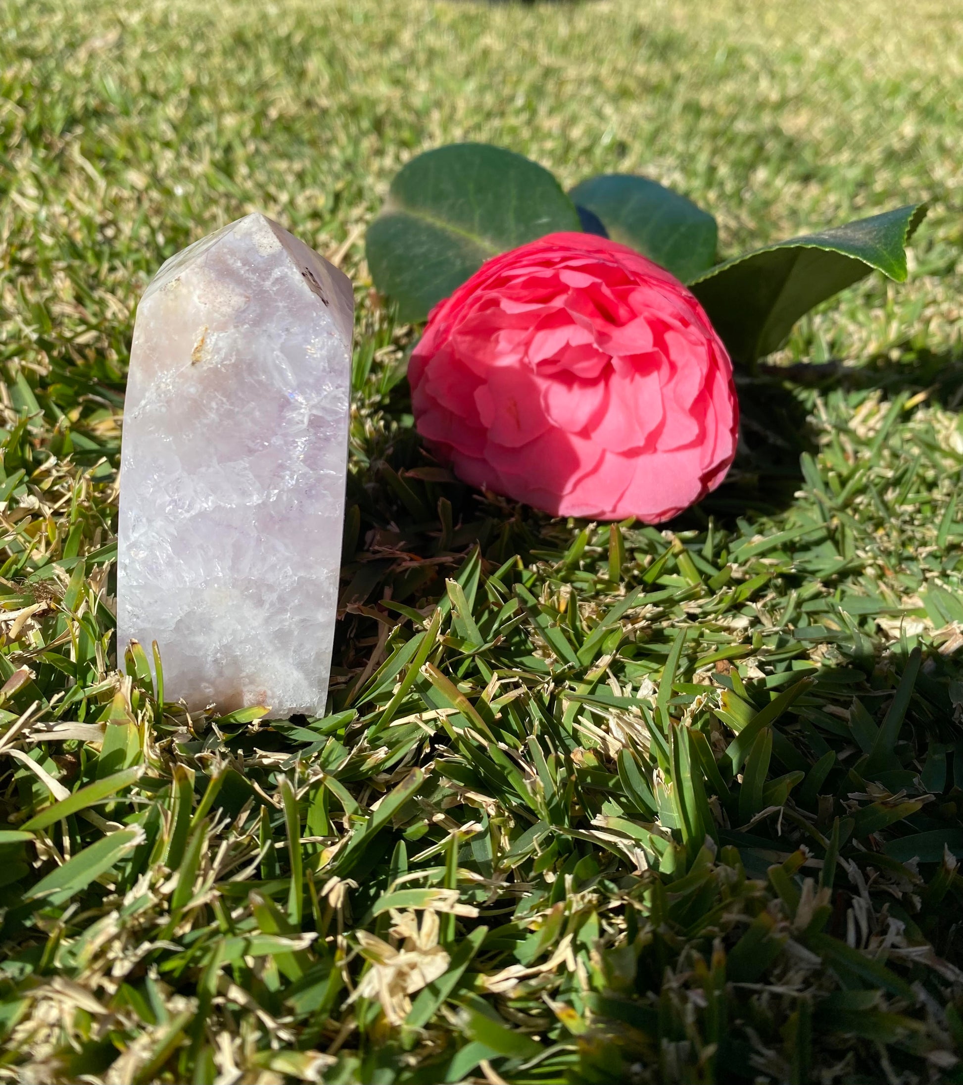 Pink Amethyst druzy crystal point tower generator polished raw rock specimen mineral Feng Shui crystal shop business Ryde Sydney Australia healing stone love 185 grams