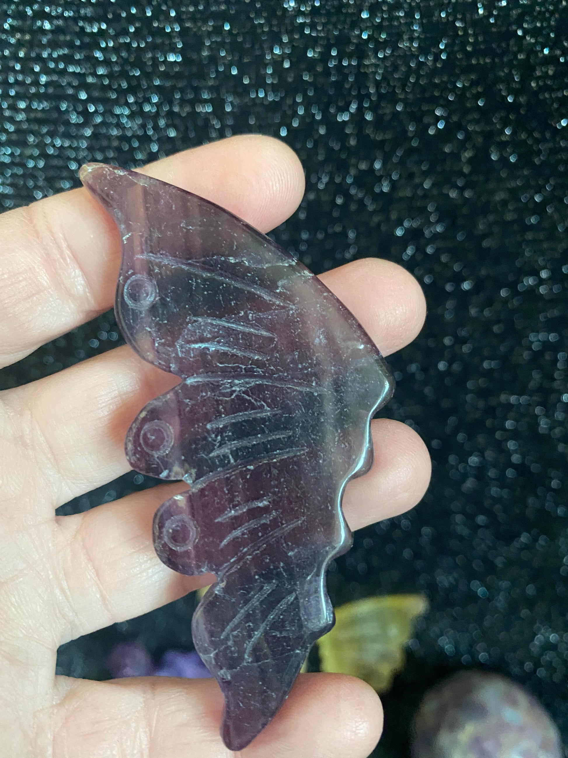 Purple fluorite butterly hand carved rock specimen mineral raw Feng Shui crystal shop business Ryde Sydney Australia healing stone