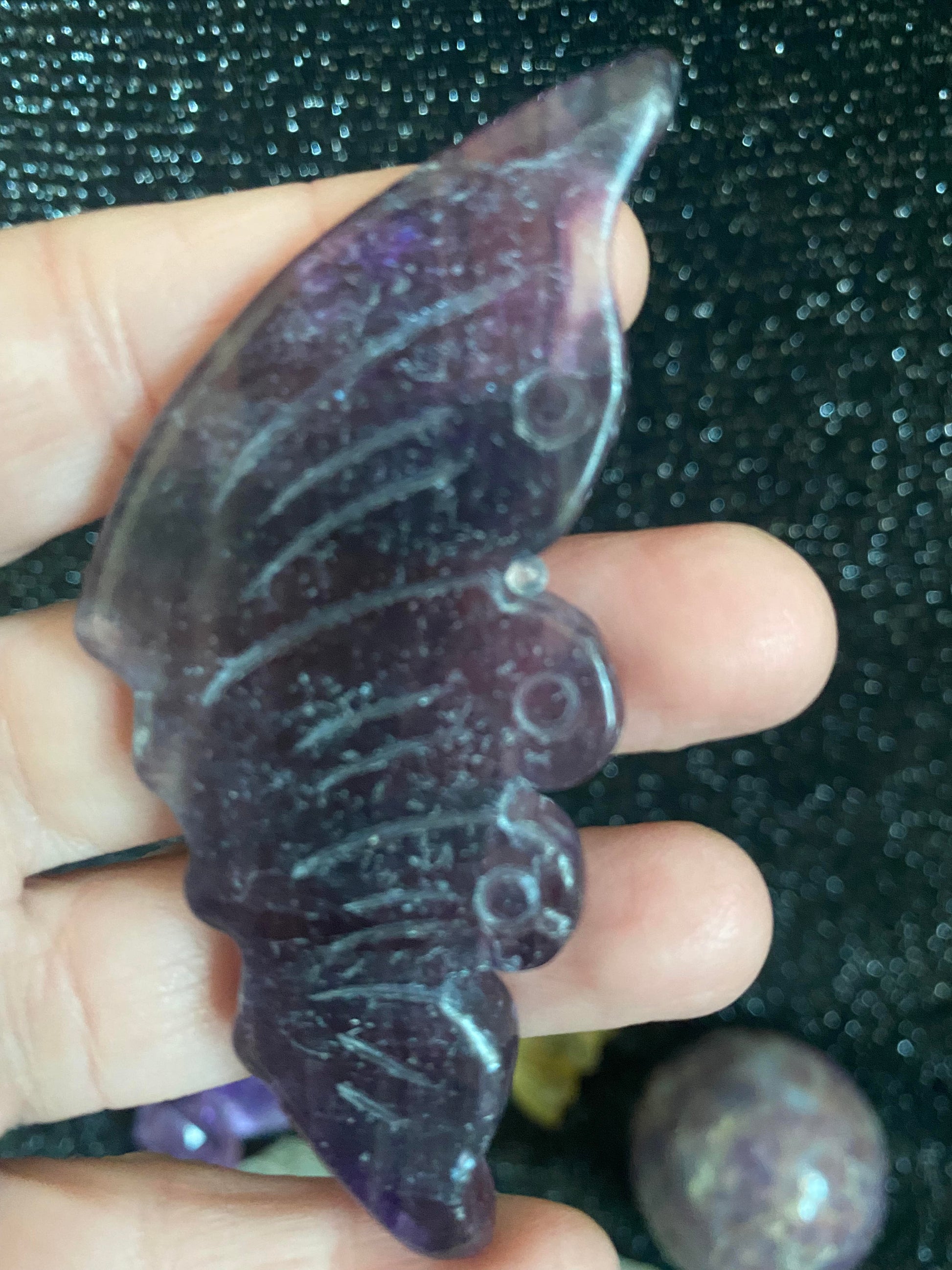 Purple fluorite butterly hand carved rock specimen mineral raw Feng Shui crystal shop business Ryde Sydney Australia healing stone