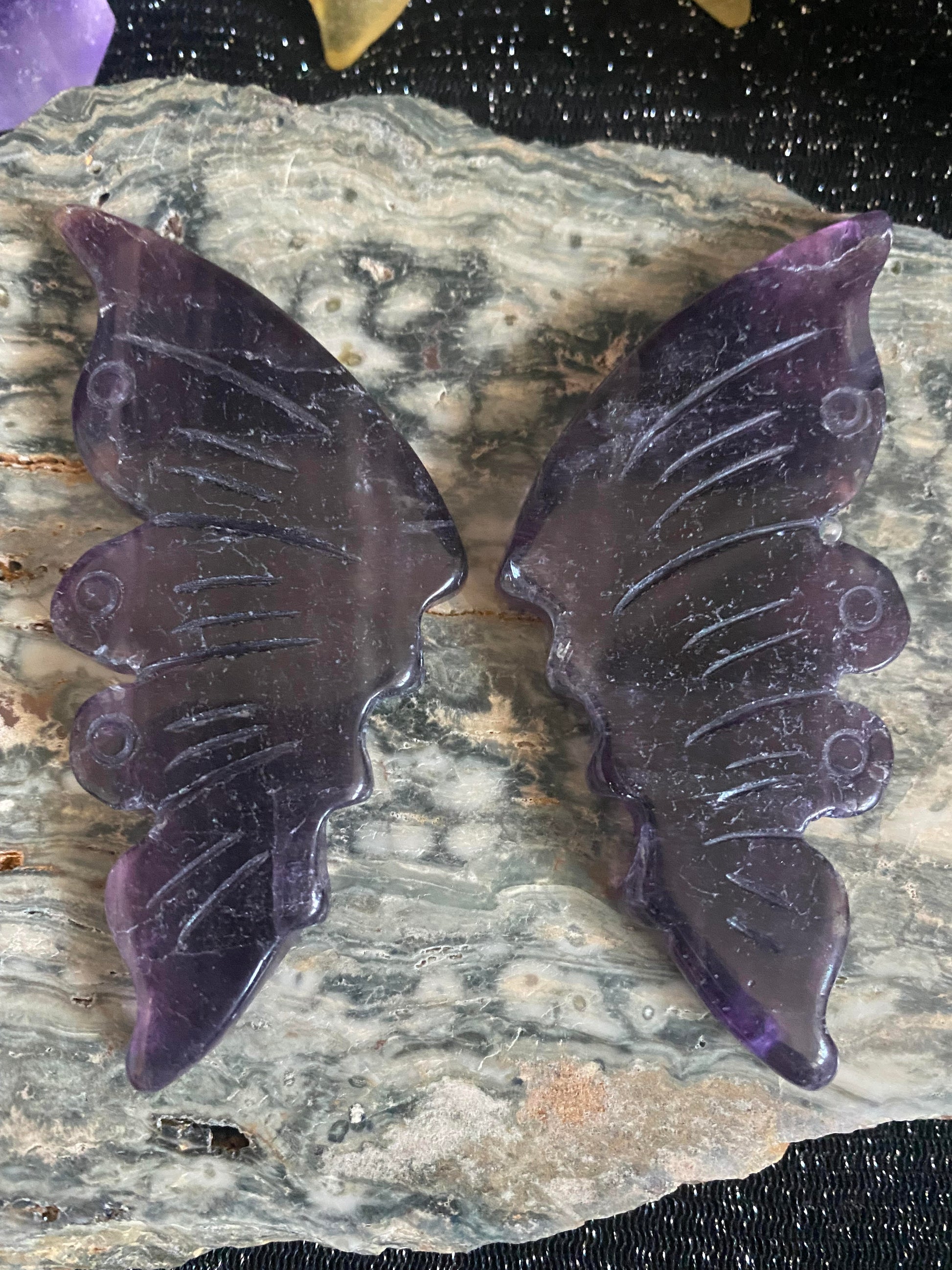 Purple fluorite butterly hand carved rock specimen mineral raw Feng Shui crystal shop business Ryde Sydney Australia healing stone