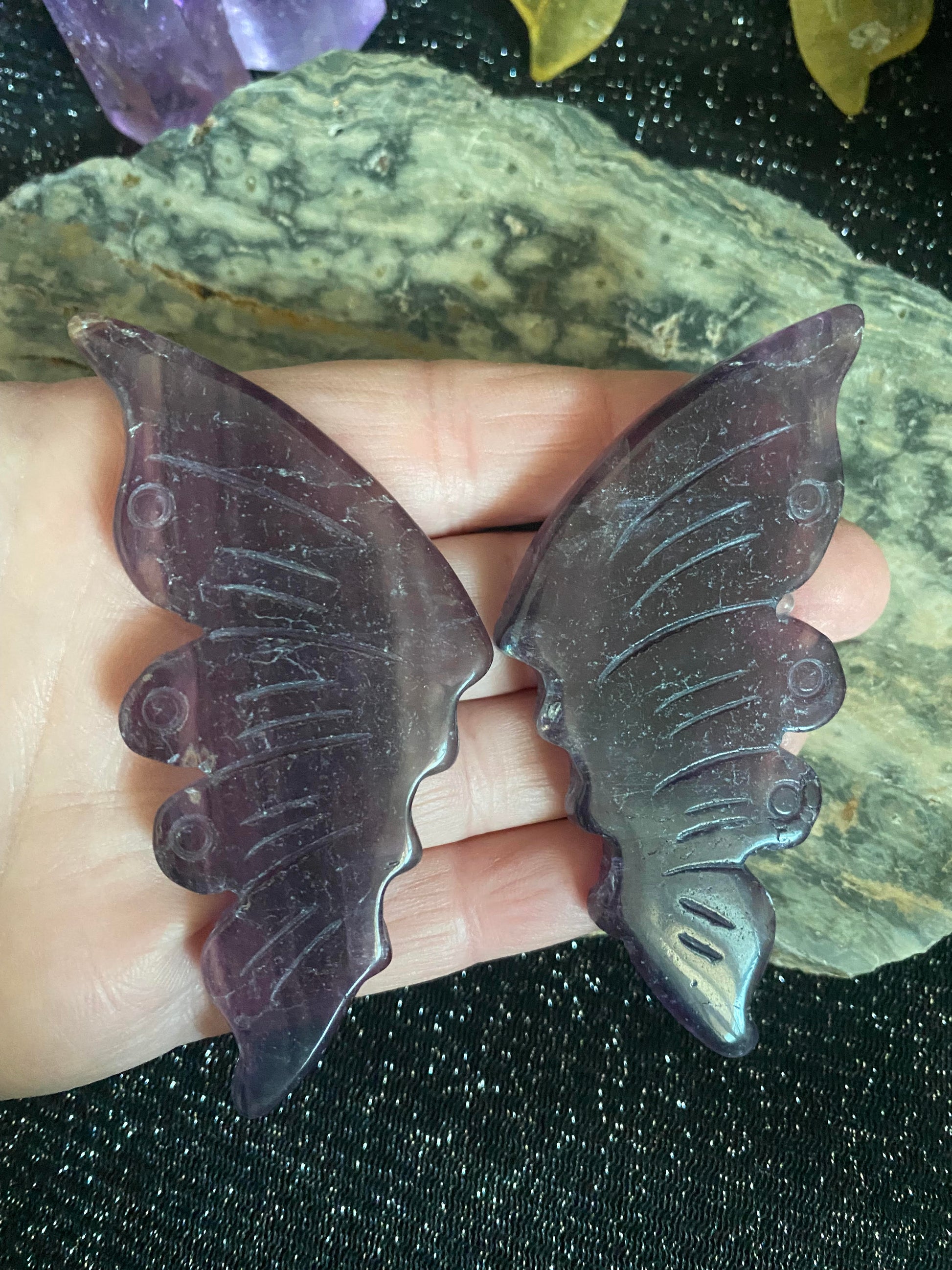 Purple fluorite butterly hand carved rock specimen mineral raw Feng Shui crystal shop business Ryde Sydney Australia healing stone