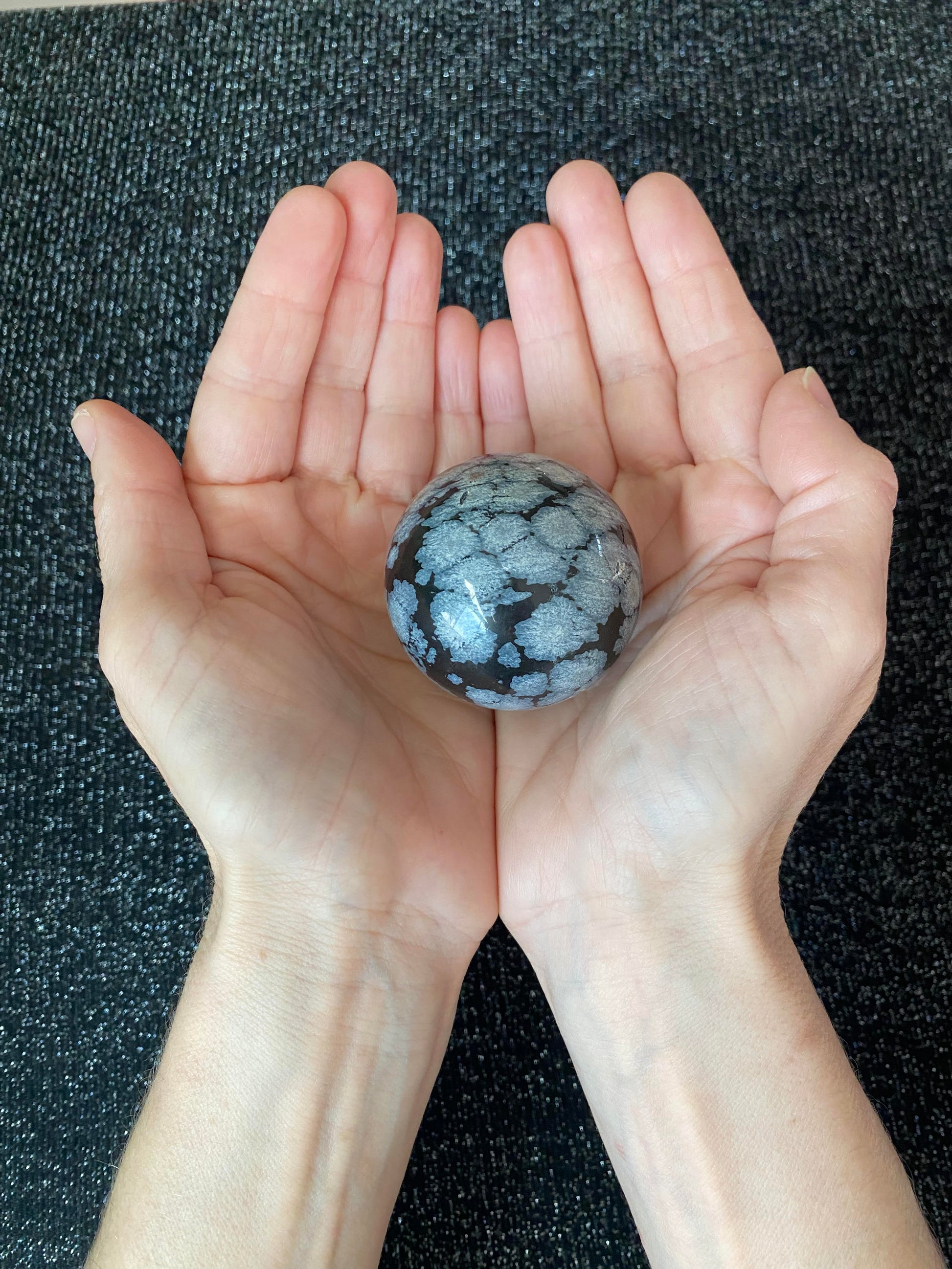 Snowflake obsidian polished sphere rock specimen mineral raw Feng Shui crystal shop business Ryde Sydney Australia healing stone hand