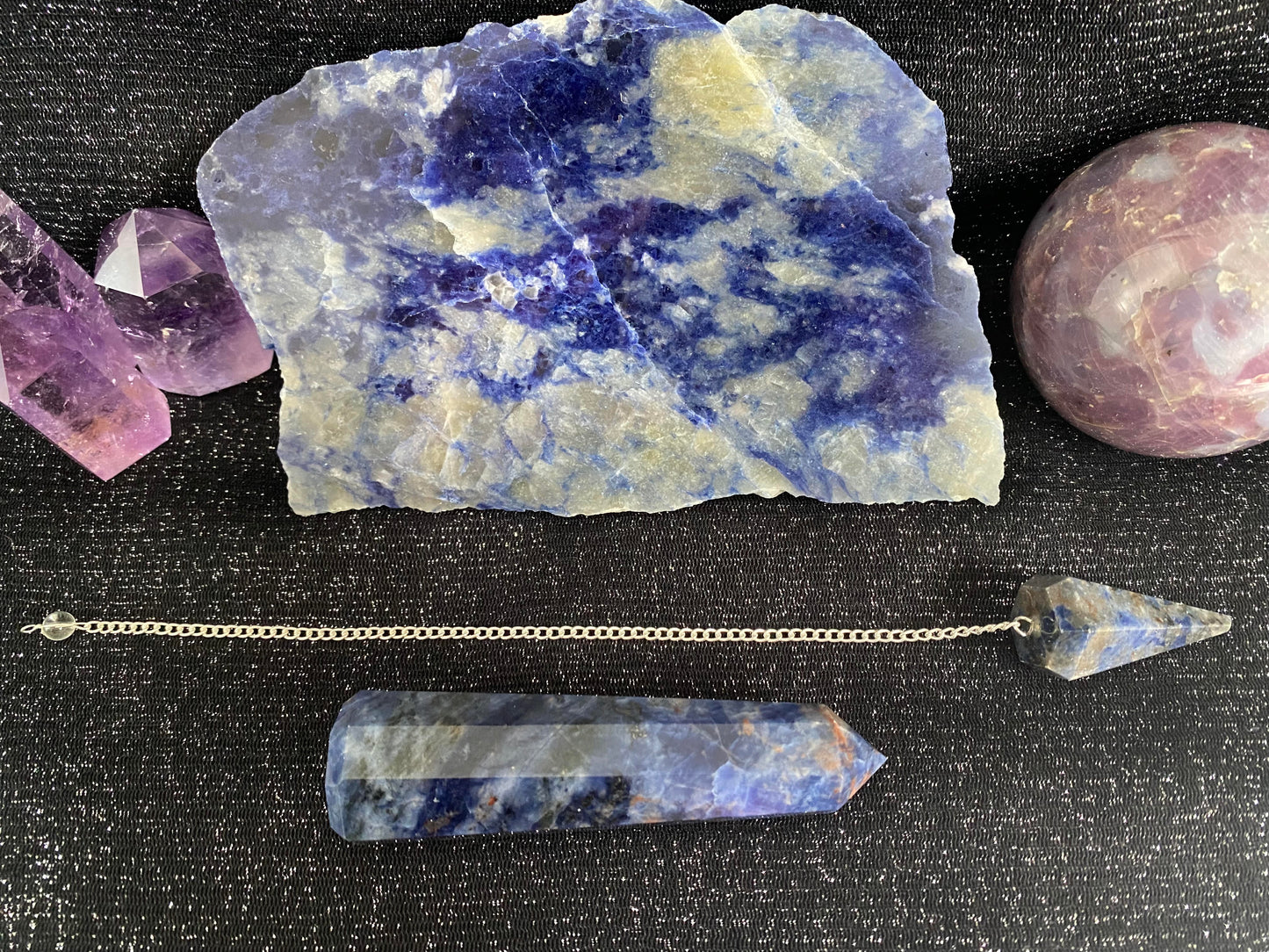 Sodalite pendulum rock specimen mineral raw Feng Shui crystal shop business Macquarie Park Ryde Sydney Australia healing stone