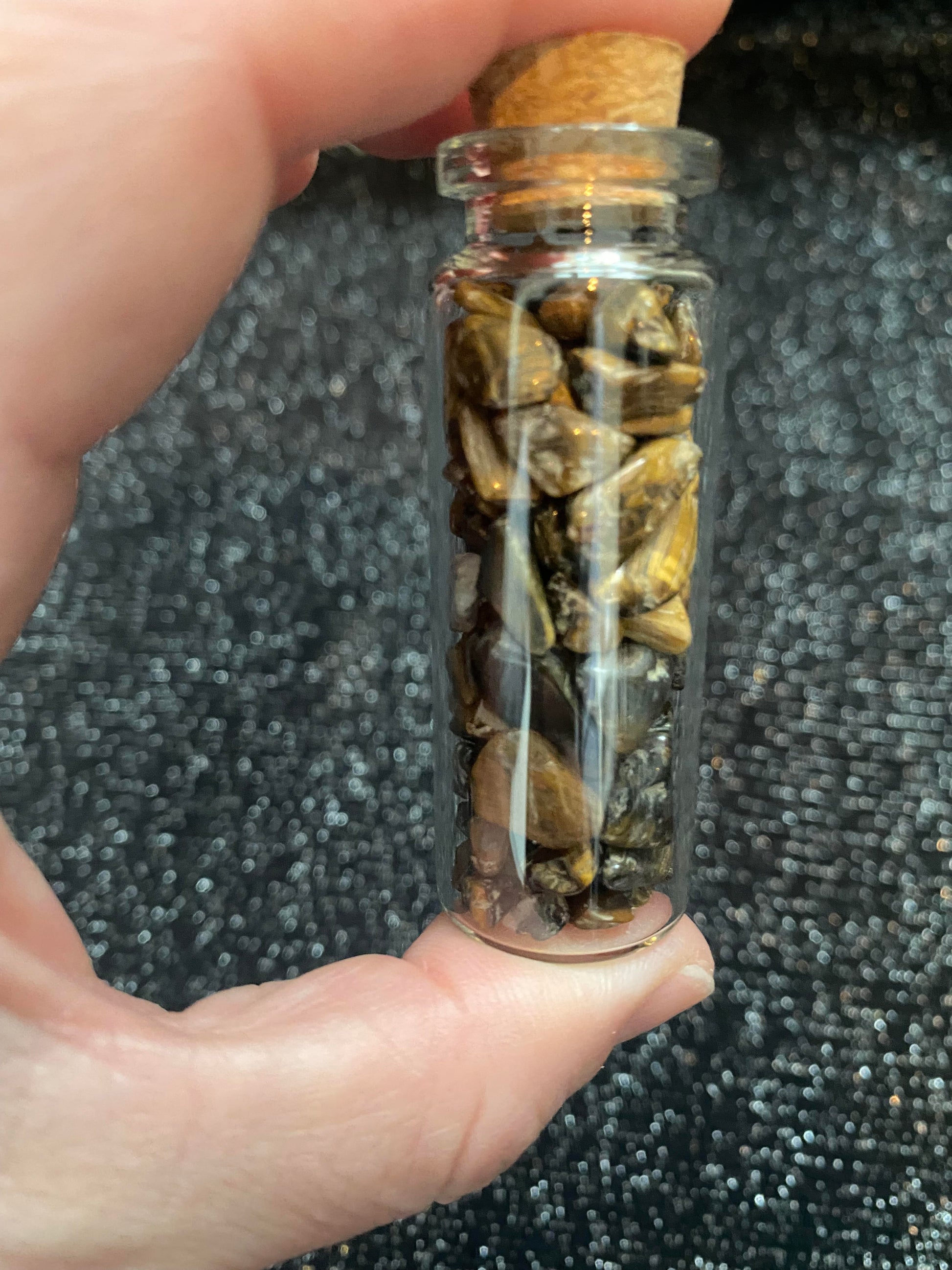 Tiger eye Crystal raw tumbled rock chip fragments in mini wish glass bottles healing stones crystal business shop Feng Shui Love mixed Ryde Sydney Australia art project supplies