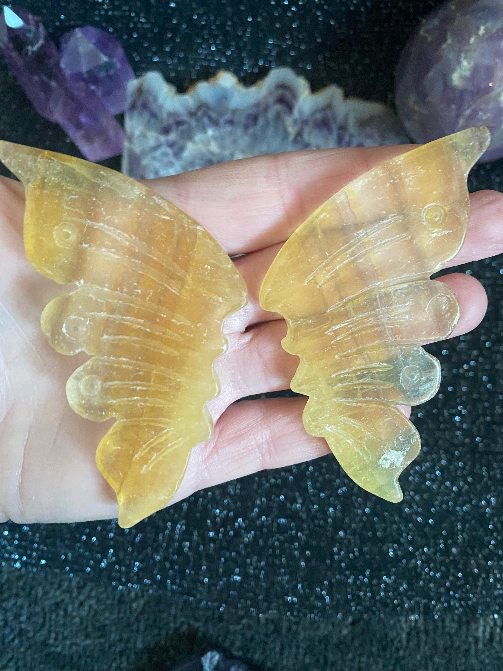 Yellow fluorite butterly hand carved rock specimen mineral raw Feng Shui crystal shop business Ryde Sydney Australia healing stone