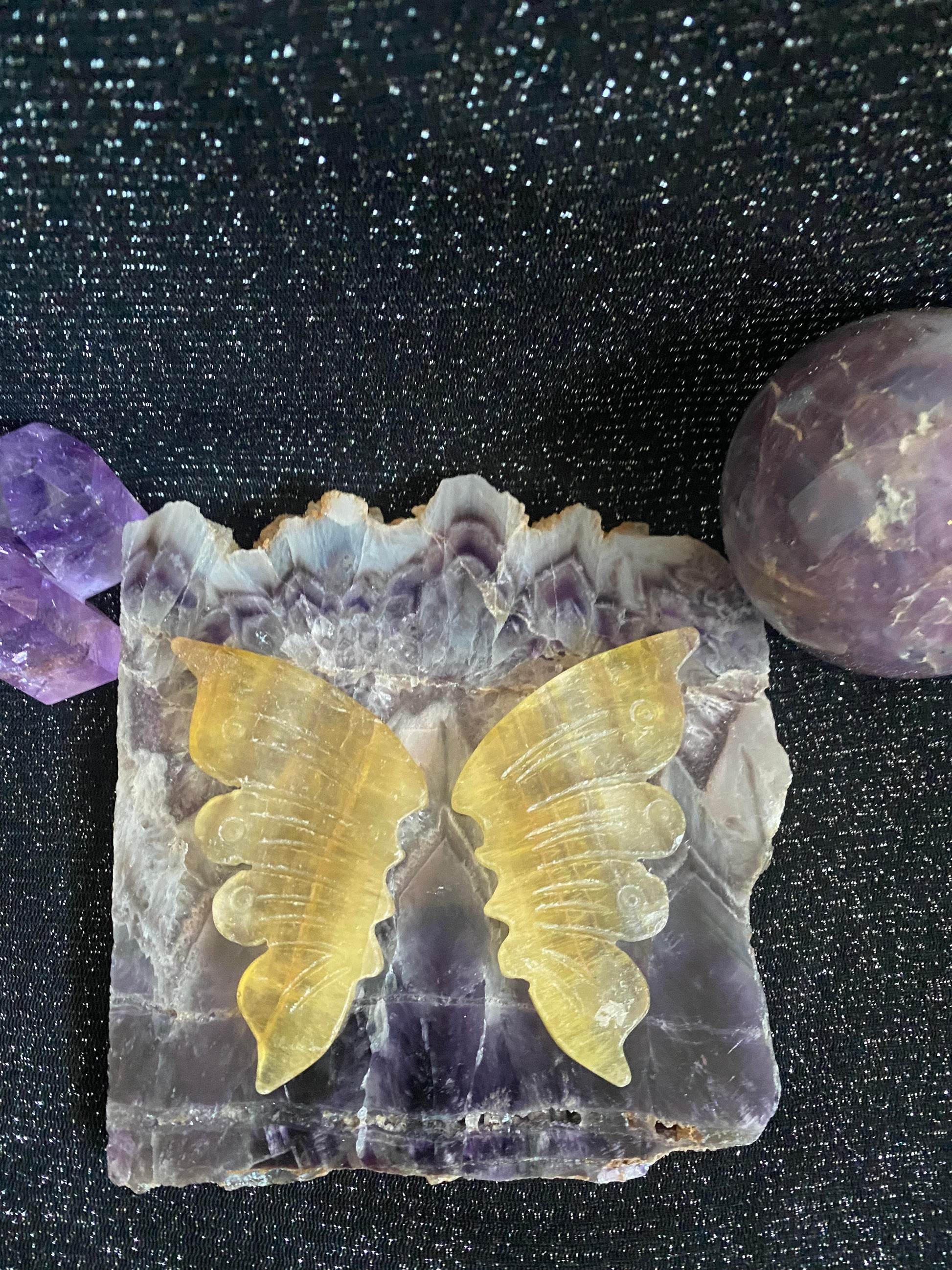 Yellow fluorite butterly hand carved rock specimen mineral raw Feng Shui crystal shop business Ryde Sydney Australia healing stone