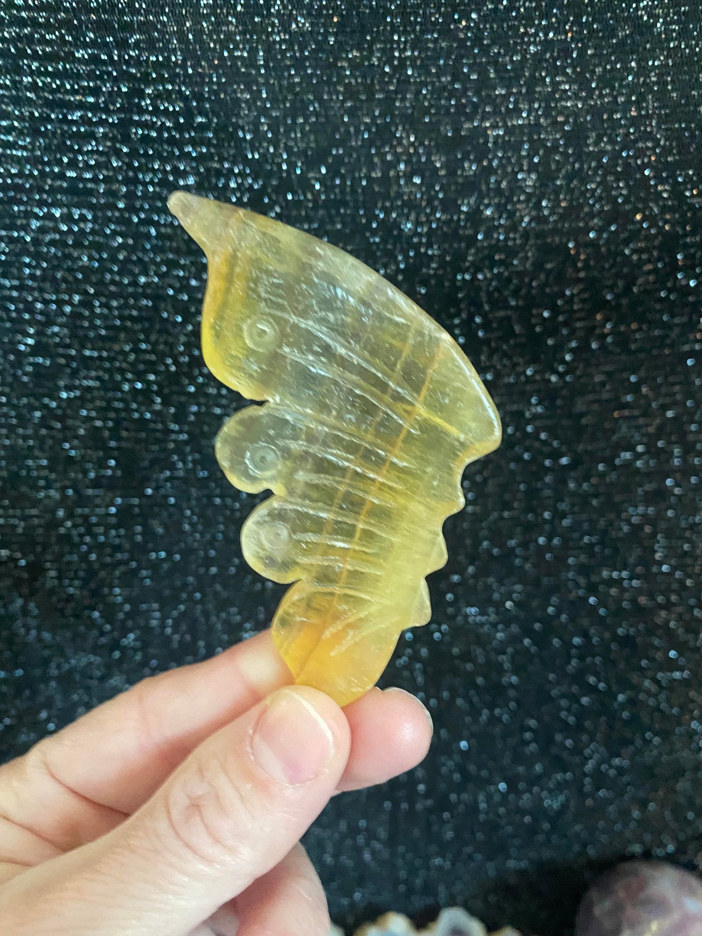 Yellow fluorite butterly hand carved rock specimen mineral raw Feng Shui crystal shop business Ryde Sydney Australia healing stone