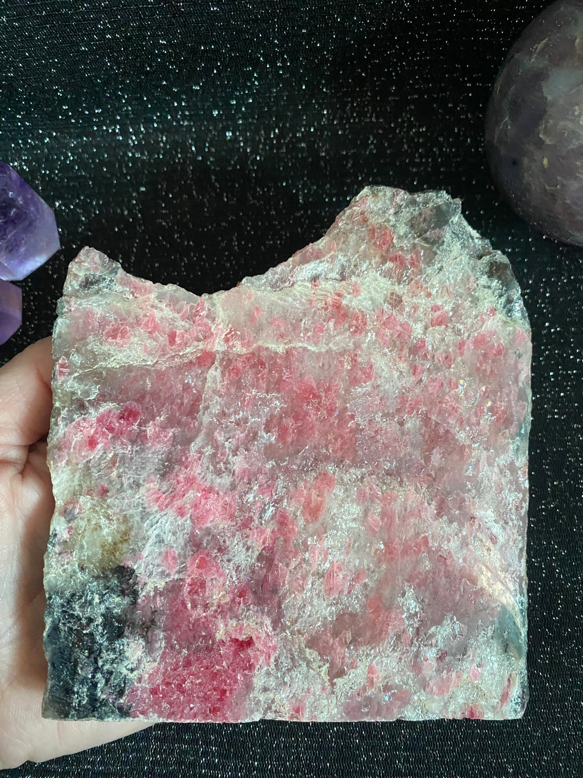 rhodanite pink black tourmaline slab polished natural crystal quartz rock specimen mineral raw Feng Shui crystal shop business Ryde Sydney Australia healing stone